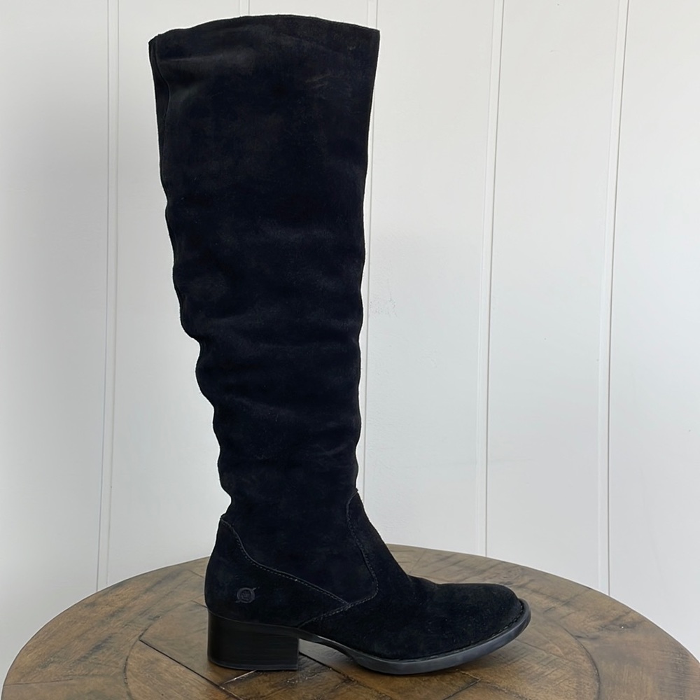 Born Over the Knee Black Suede Boots Women's Size 7.5M Cushioned Block Heel